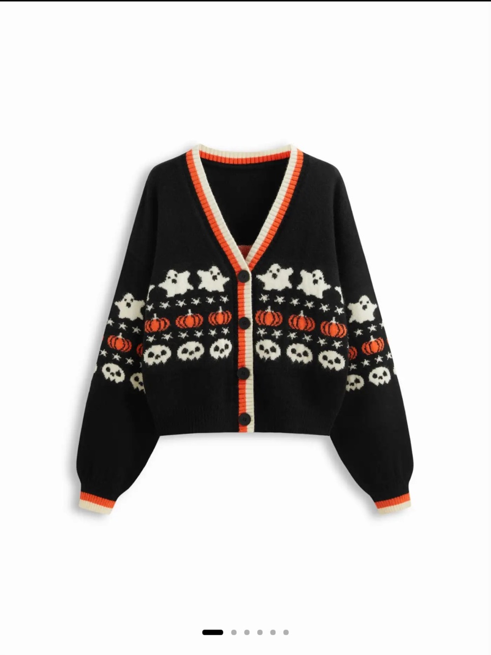 KNIT V-NECK STAR PUMPKIN GHOST CONTRASTING BINDING OVERSIZED CARDIGAN